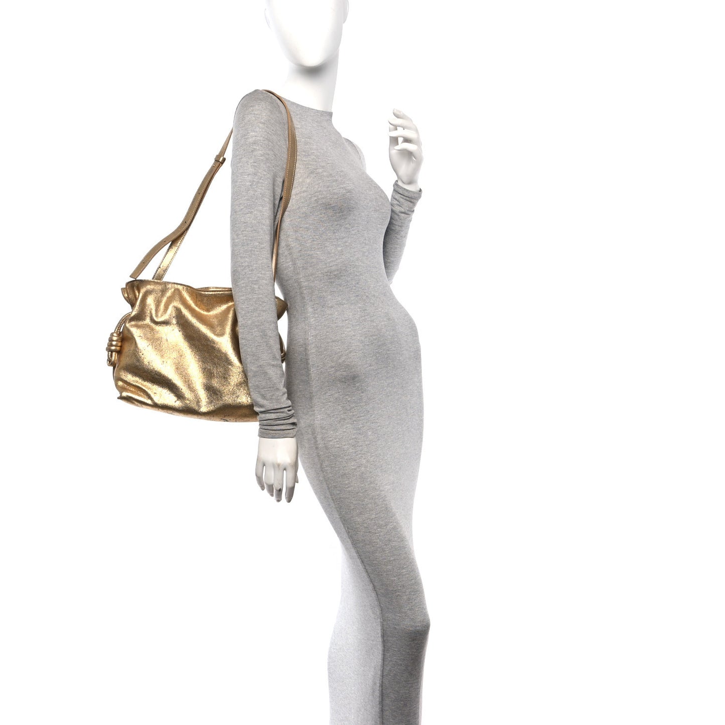 Metallic Lambskin Medium Chain Flamenco Knot Clutch Gold