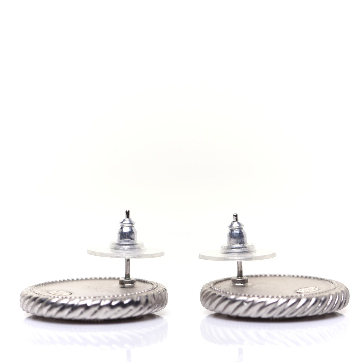 Crystal CC Round Earrings Silver