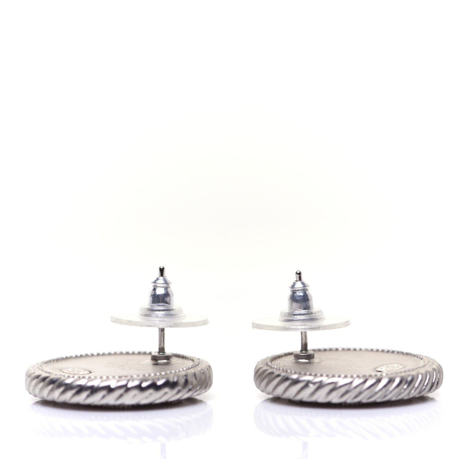 Chanel Crystal CC Round Earrings Silver 4 of 7