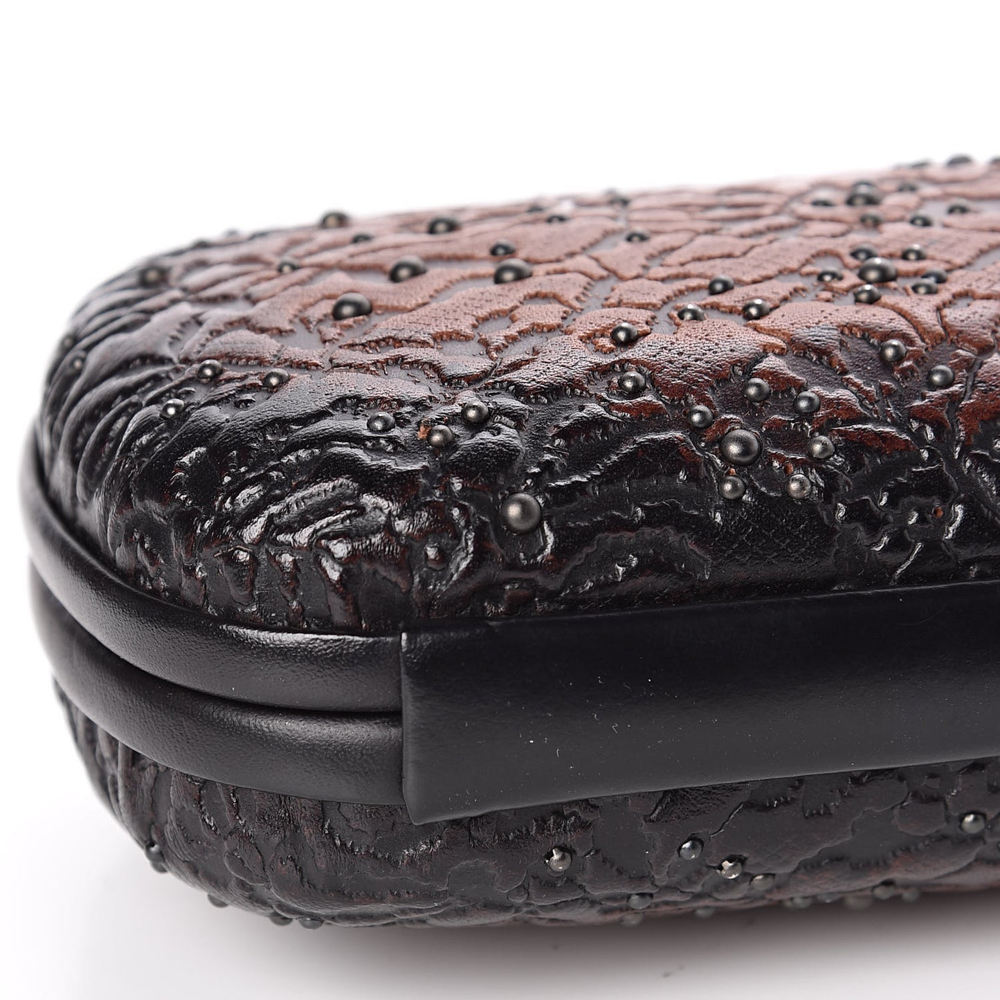 Calfskin Embossed Studded Knot Clutch Cioccolato