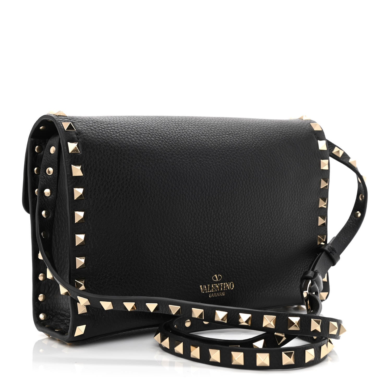 Valentino Garavani Pebbled Calfskin Medium Rockstud Flip Lock Crossbody Bag Black 2 of 8
