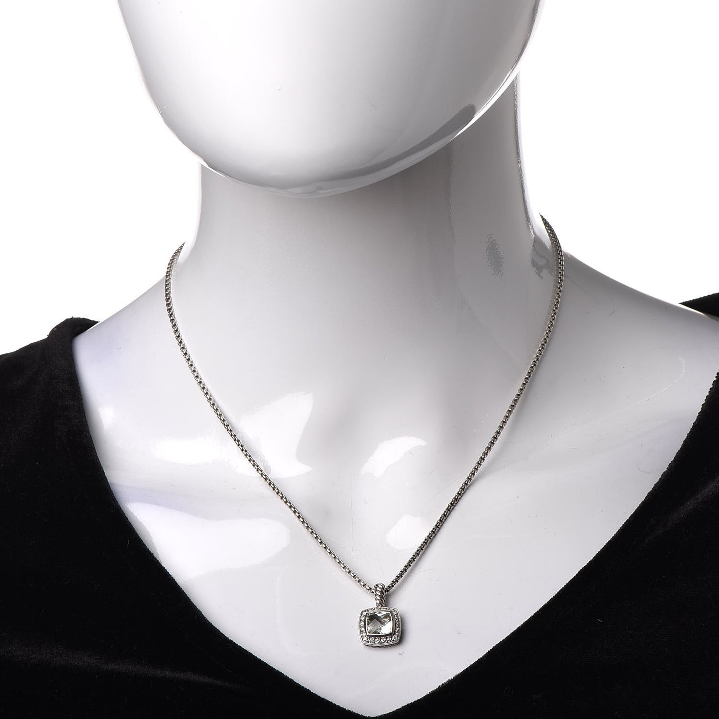 Sterling Silver Diamond Prasiolite 7mm Petite Albion Pendant Necklace