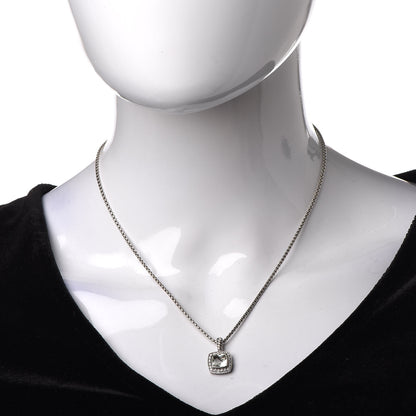 David Yurman Sterling Silver Diamond Prasiolite 7mm Petite Albion Pendant Necklace 2 of 7