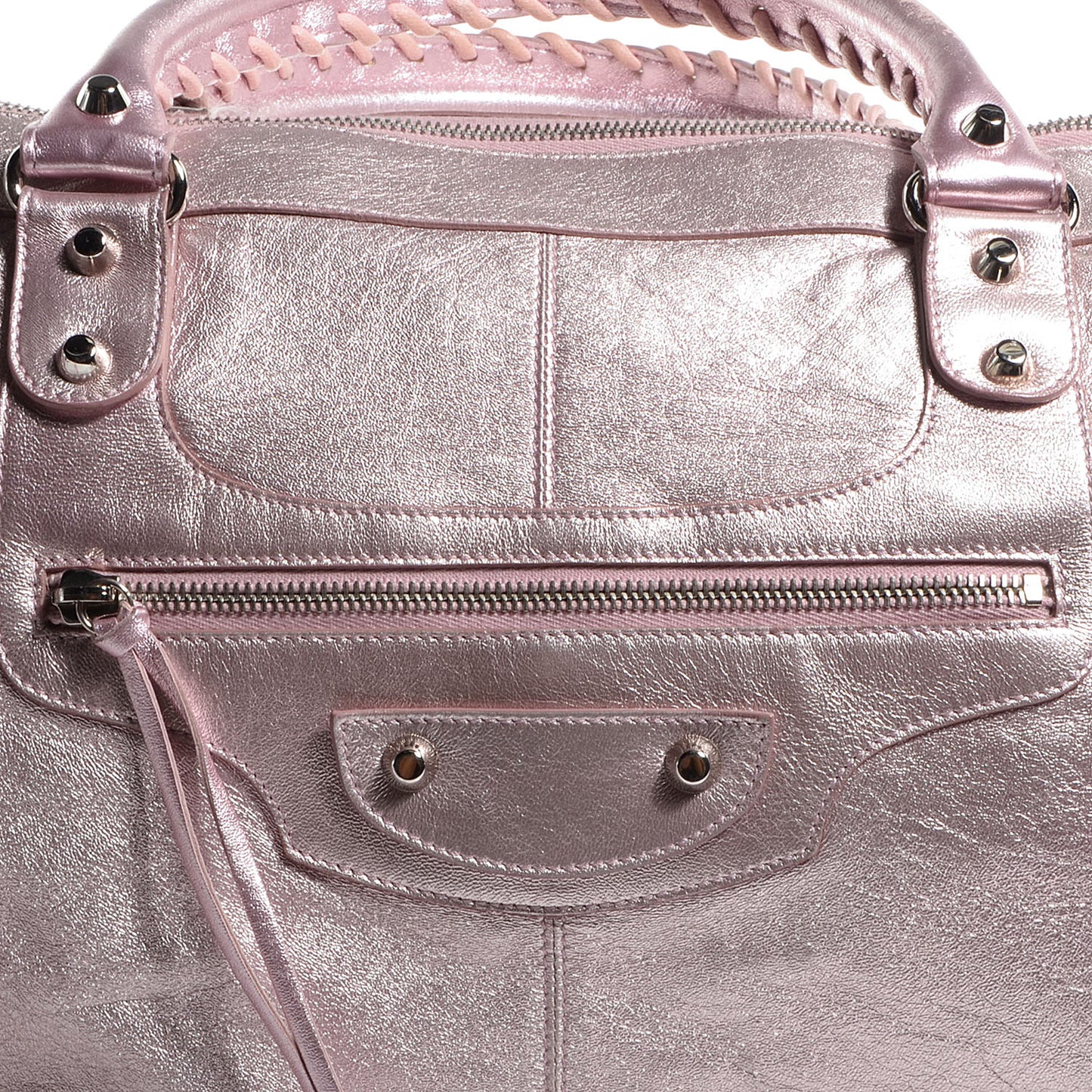 Metallic Agneau Classic Silver Hardware Work Sparkle Pale Rose