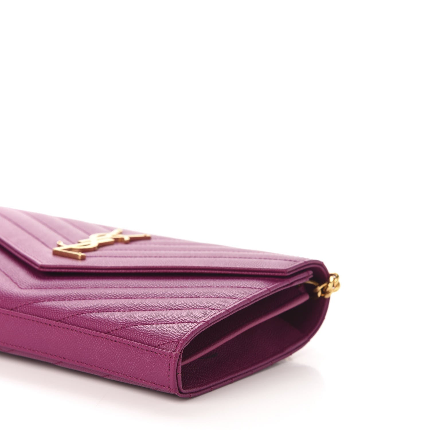 Saint Laurent Grain De Poudre Matelasse Chevron Monogram Chain Wallet Dark Grape 9 of 10