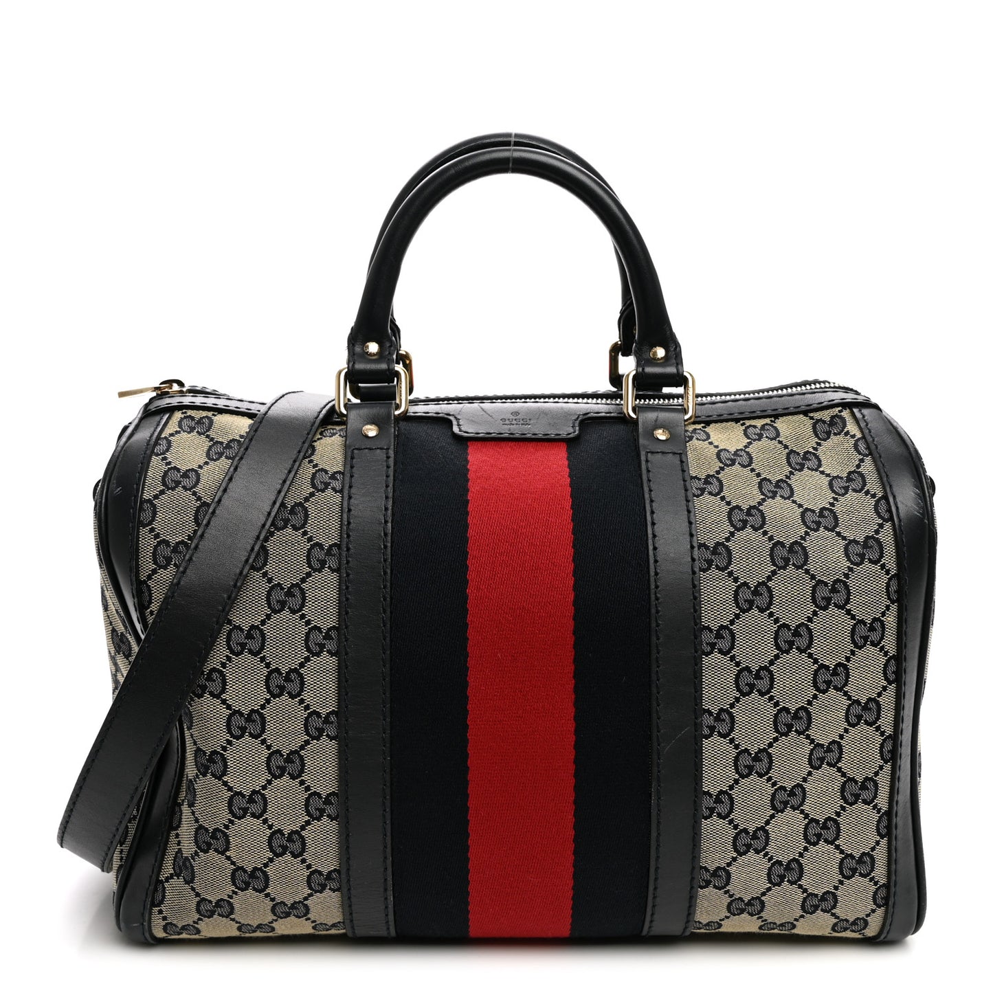 Monogram Selleria Calfskin Vintage Web Medium Boston Beige Blue