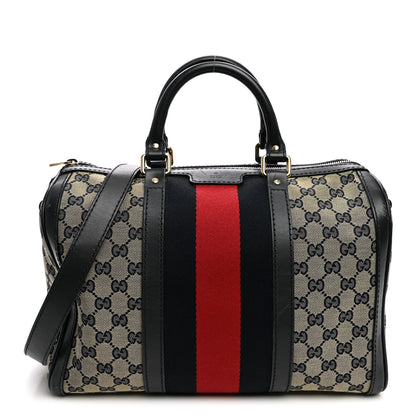 Gucci Monogram Selleria Calfskin Vintage Web Medium Boston Beige Blue 1 of 13