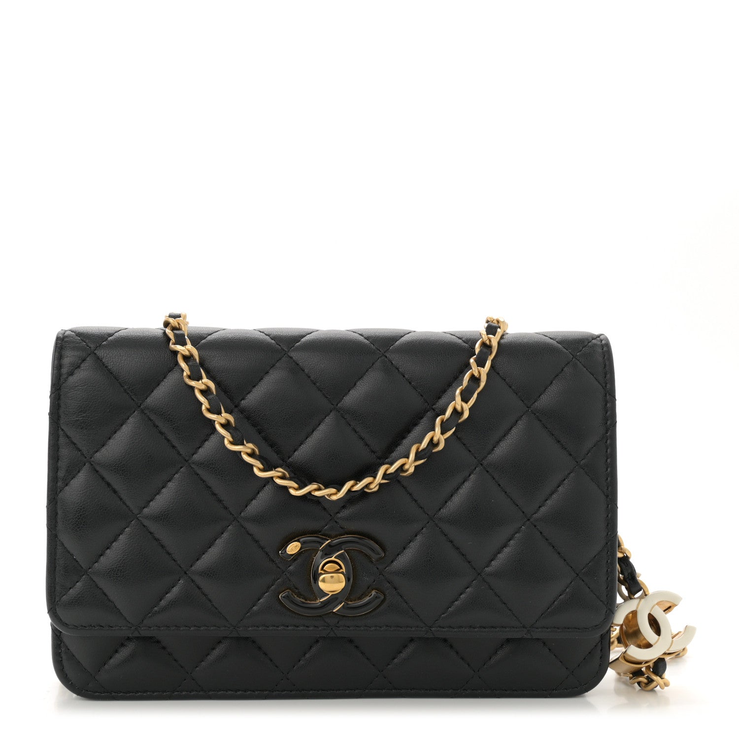 Chanel Shiny Lambskin Quilted Enamel Wallet On Chain WOC Black 1 of 13