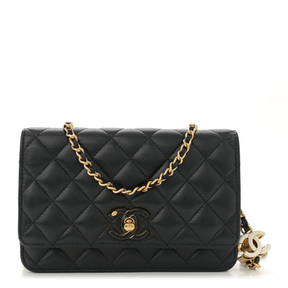 Chanel Shiny Lambskin Quilted Enamel Wallet On Chain WOC Black 1 of 13