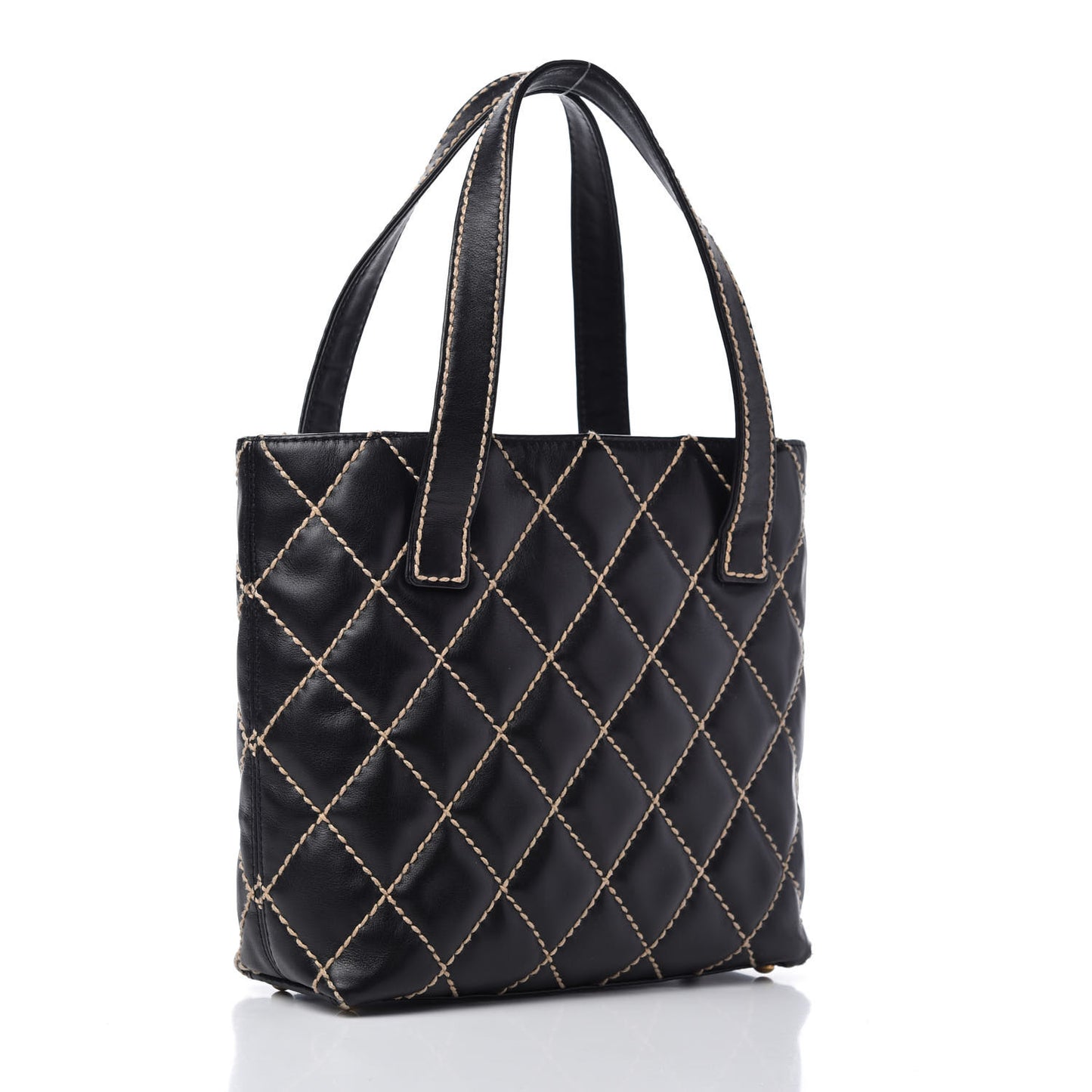 Calfskin Contrast Stitch Surpique Tote Black