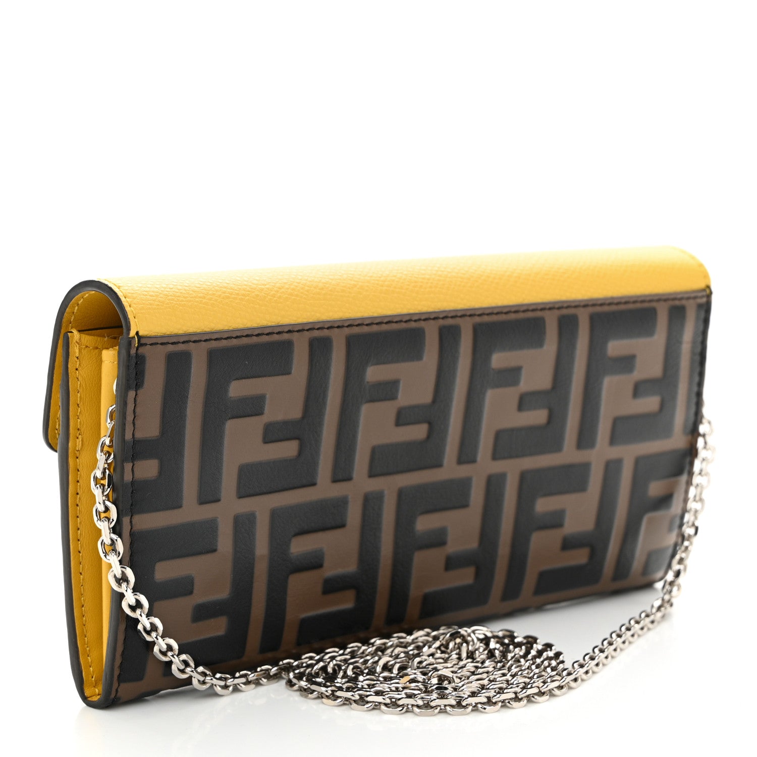 Fendi Vitello Cruise F is Fendi Bi-Color FF 1974 Embossed Continental Envelope Wallet On Chain Maya Yellow 3 of 12