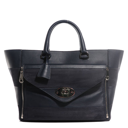 Mulberry Silky Calf Nubuck Stripe Medium Willow Tote Midnight Blue 1 of 12