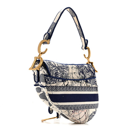 Christian Dior Canvas Embroidered Around the World Saddle Bag Blue 5 of 27