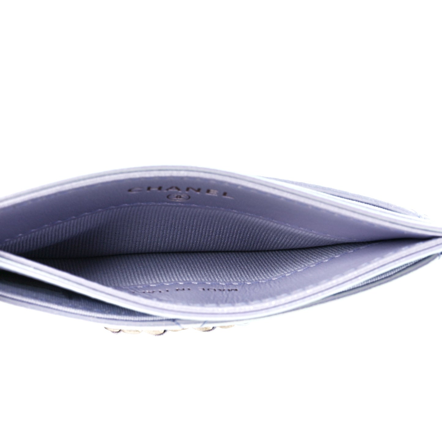Iridescent Calfskin Quilted Chanel 19 Card Holder Light Purple