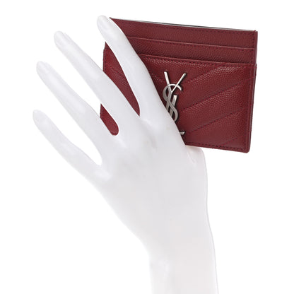 Saint Laurent Grain De Poudre Matelasse Chevron Monogram Credit Card Case Opyum Red 2 of 7