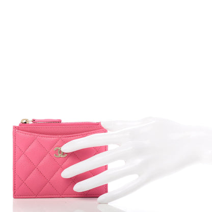 Chanel Caviar Quilted CC Zip Card Holder Pink 2 of 7