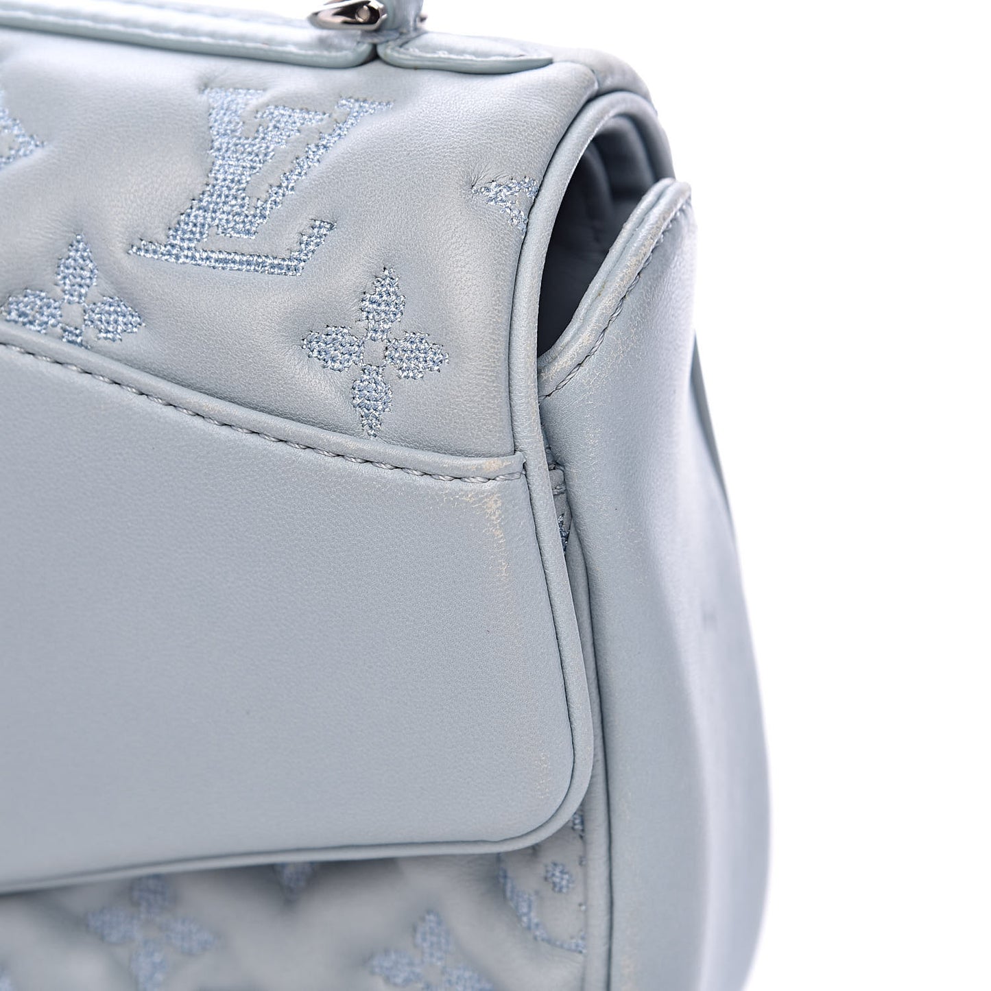 Lambskin Mama Broderie Pochette Blue