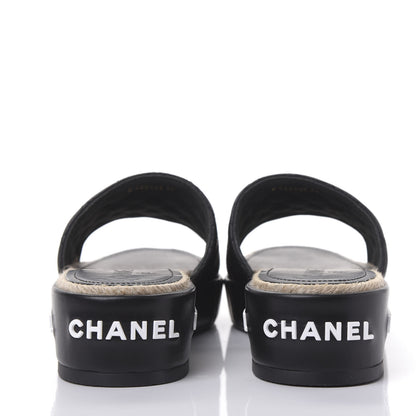 Chanel Lambskin Quilted CC Espadrille Slip On Sandals 38 Black 5 of 10