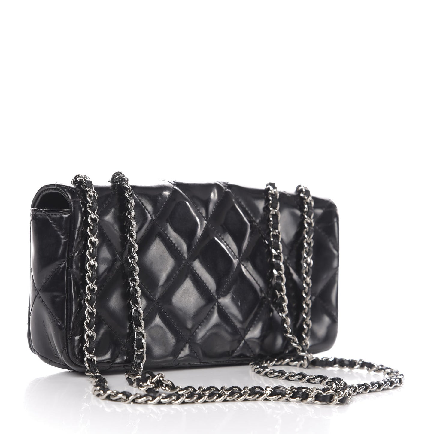 Patent Quilted Mademoiselle East West Flap Black