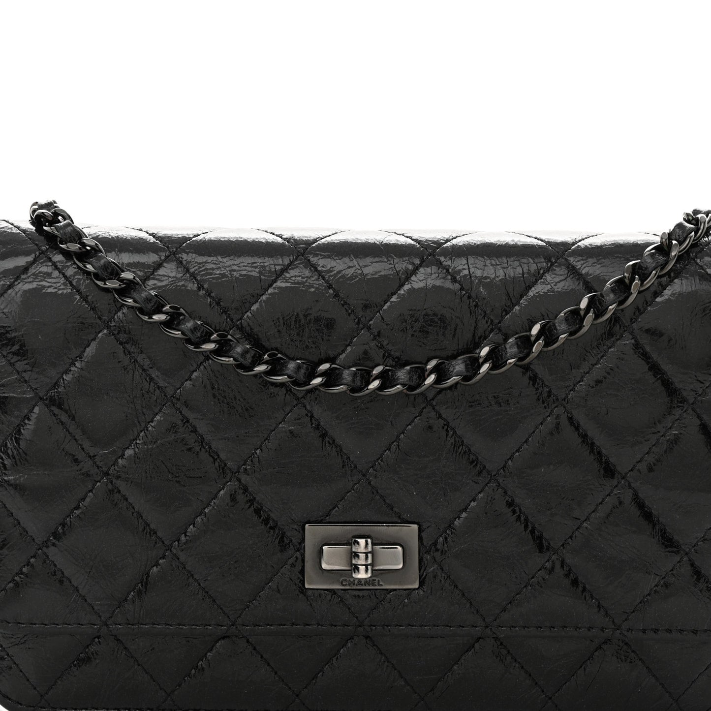 Glazed Aged Calfskin Reissue Wallet On Chain WOC Black