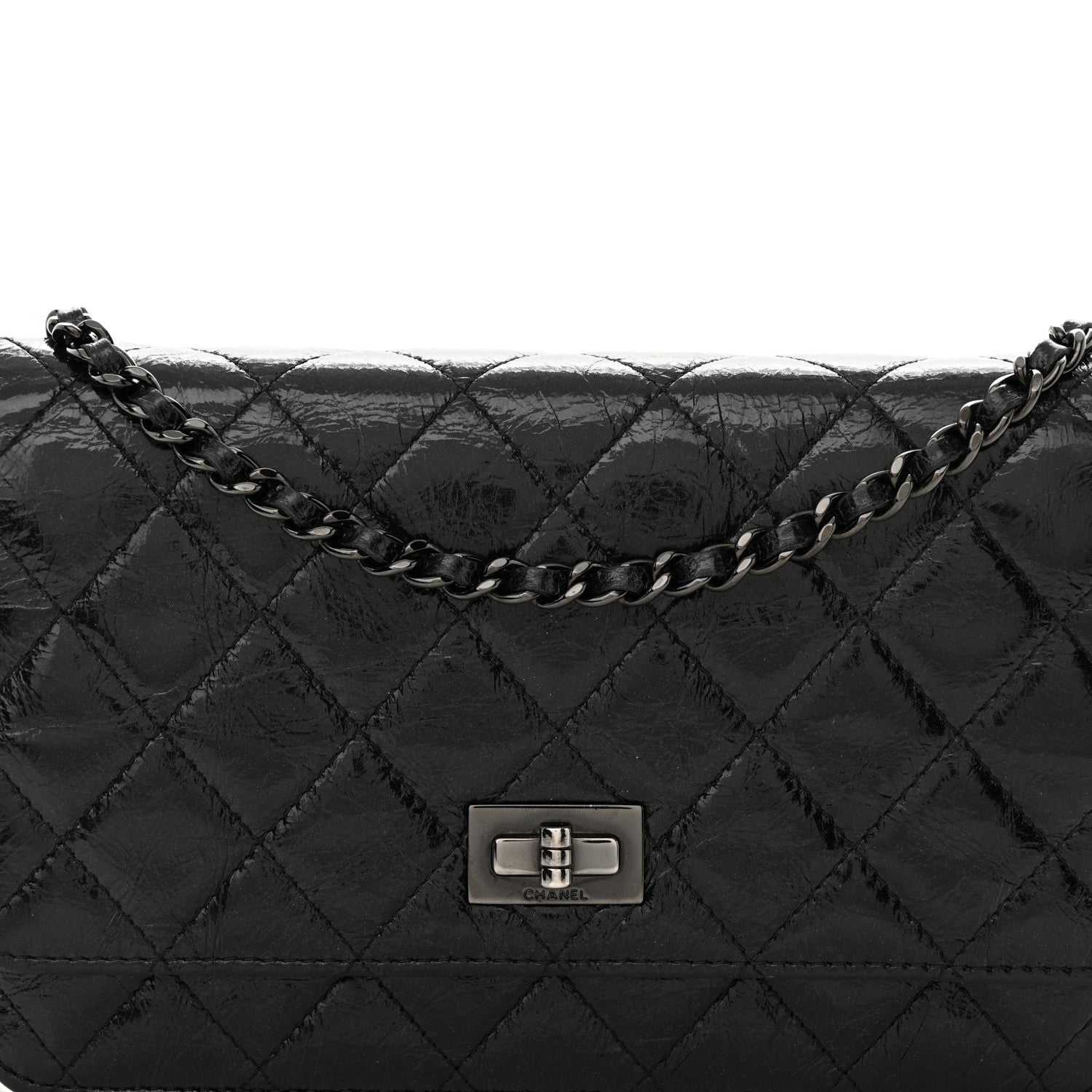 Chanel Glazed Aged Calfskin Reissue Wallet On Chain WOC Black 9 of 13