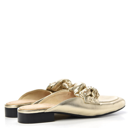 Chanel Metallic Lambskin Chain Braided Mules 39.5 Light Gold 4 of 10