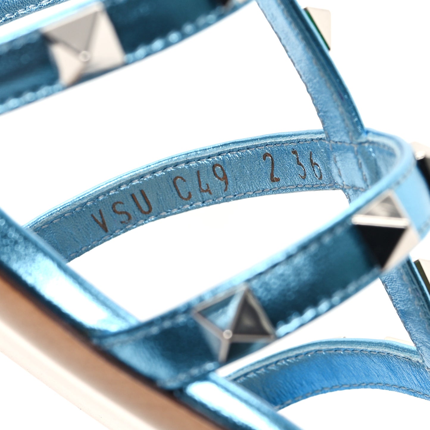 Metallic Nappa Rockstud Caged Flat Slide Sandals 36 Cerulean