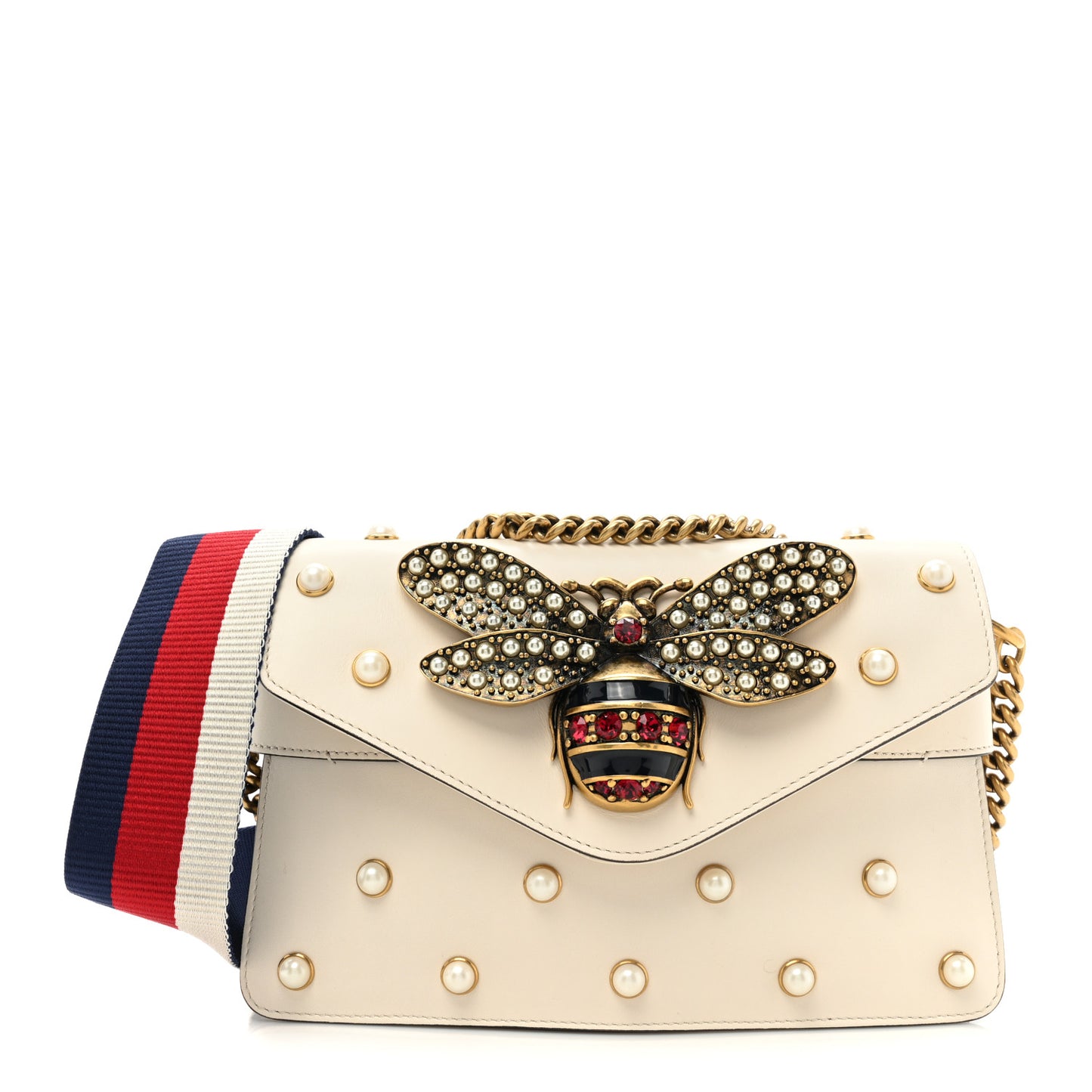 Nappa Pearl Studded Mini Queen Margaret Broadway Shoulder Bag Mystic White