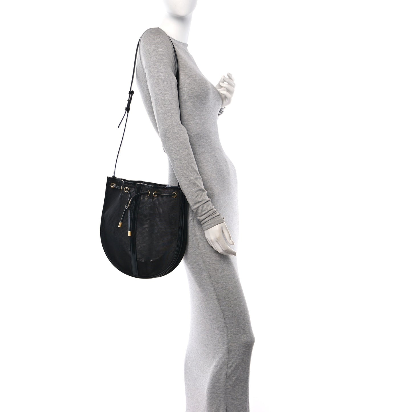 Mesh Patent Calfskin Daryl Shoulder Bag Black