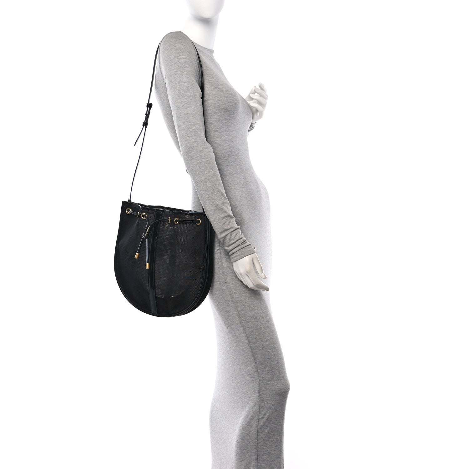 Saint Laurent Mesh Patent Calfskin Daryl Shoulder Bag Black 3 of 10