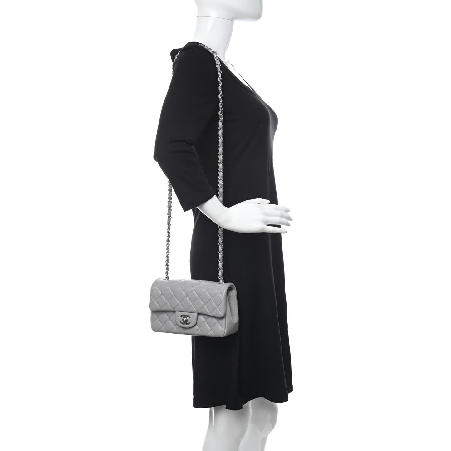 Lambskin Quilted Mini Rectangular Flap Grey