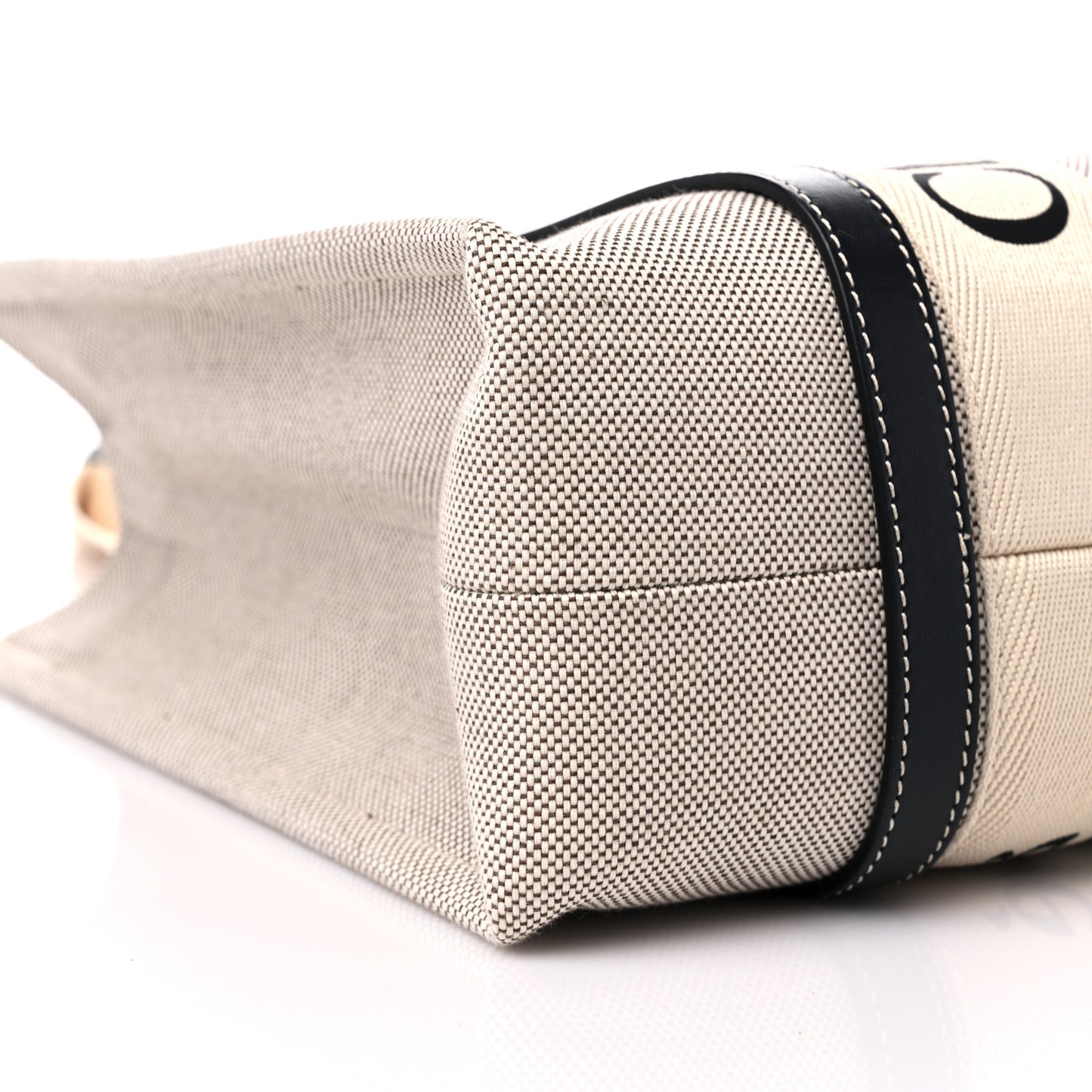 Cotton Calfskin Medium Woody Ribbon Tote White Black