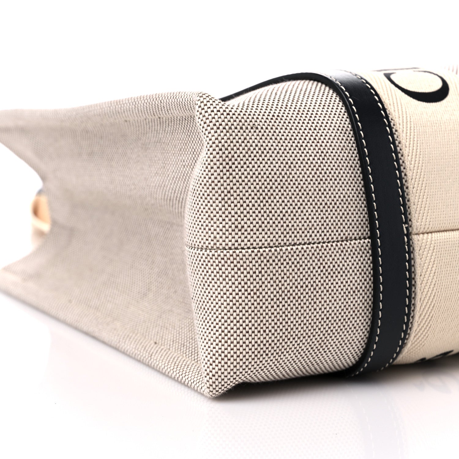 Chloe Cotton Calfskin Medium Woody Ribbon Tote White Black 8 of 9