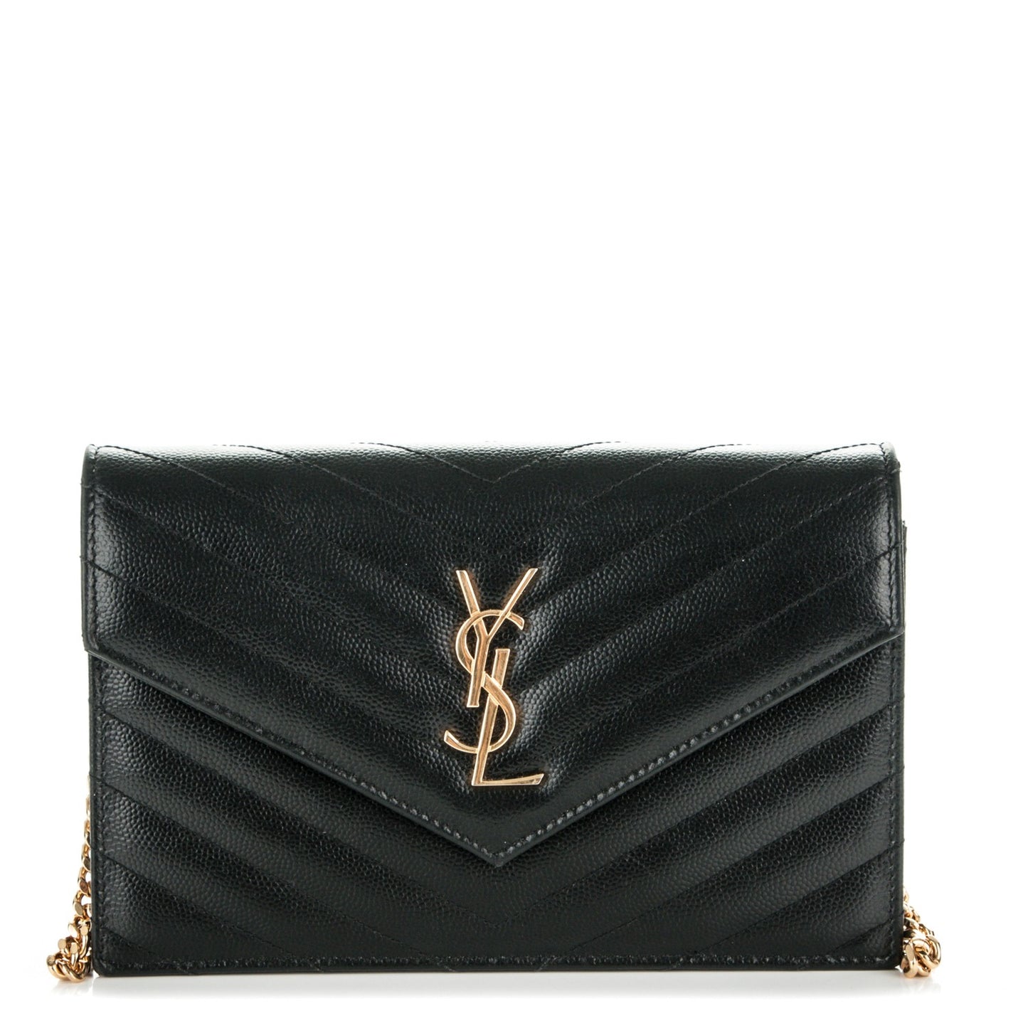 Grain De Poudre Matelasse Chevron Monogram Envelope Chain Wallet Black