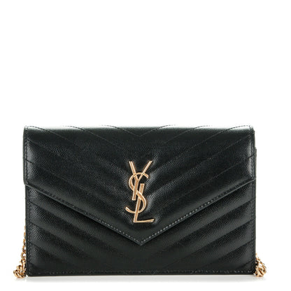 Saint Laurent Grain De Poudre Matelasse Chevron Monogram Envelope Chain Wallet Black 1 of 6