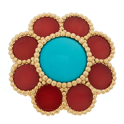 Van Cleef & Arpels 18K Yellow Gold Coral Turquoise Paquerette Ring 54 7 1 of 6