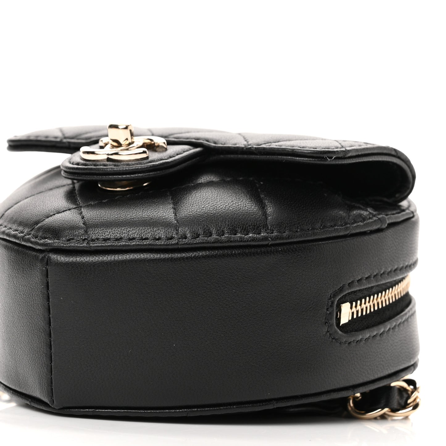 Lambskin Quilted CC In Love Heart Waist Belt Bag With Chain Black