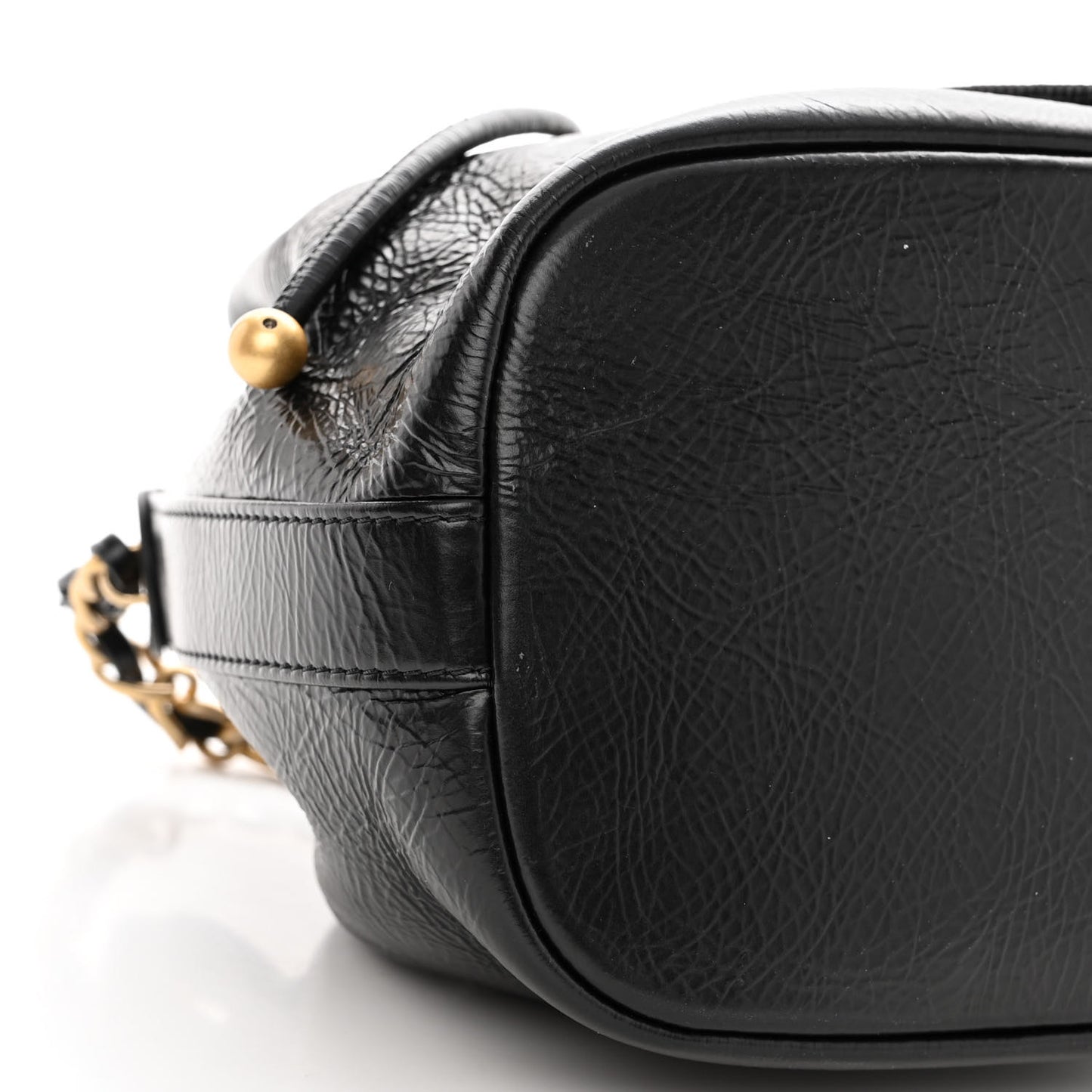 Shiny Aged Calfskin CC Chain Mini Drawstring Bag Black
