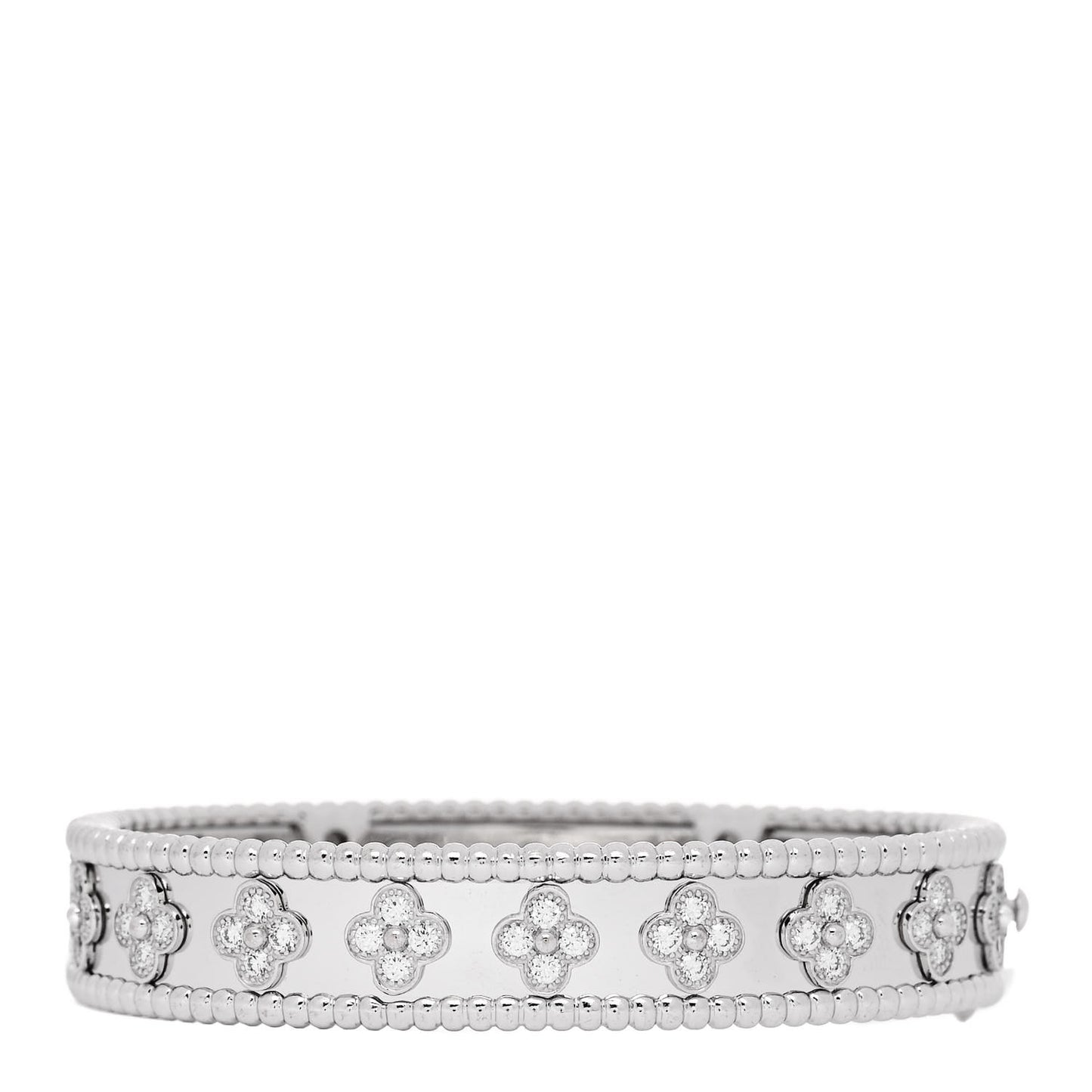 18K White Gold Diamond Perlee Clovers Bangle Bracelet S