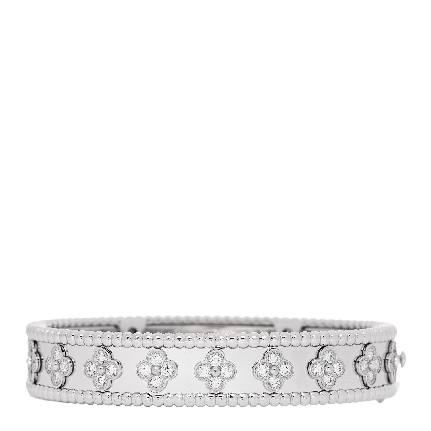 Van Cleef & Arpels 18K White Gold Diamond Perlee Clovers Bangle Bracelet S 1 of 3