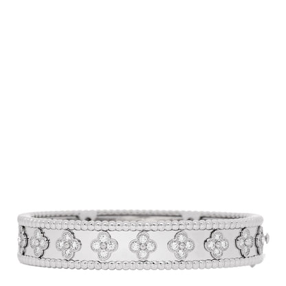 Van Cleef & Arpels 18K White Gold Diamond Perlee Clovers Bangle Bracelet S 1 of 3