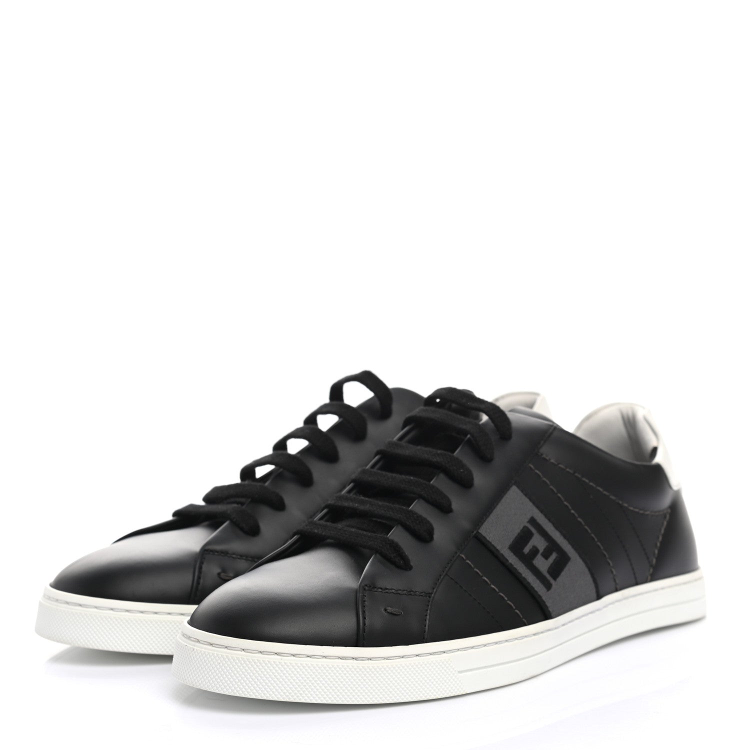 Fendi Calfskin FF Sneakers 9.5 Black Grey 3 of 8