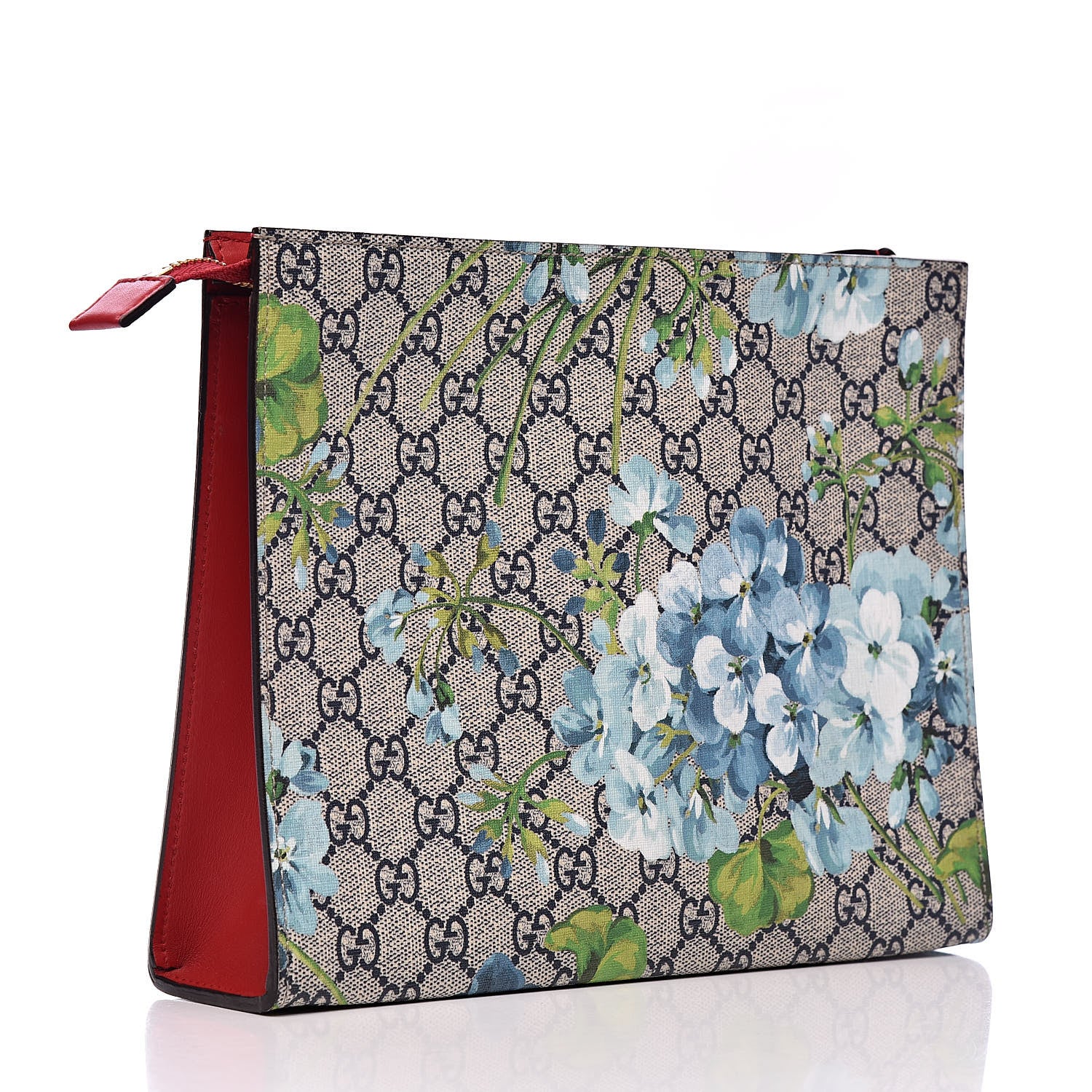 Gucci GG Supreme Monogram Blooms Large Cosmetic Case Beige Blue Navy Hibiscus Red 3 of 8
