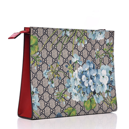 Gucci GG Supreme Monogram Blooms Large Cosmetic Case Beige Blue Navy Hibiscus Red 3 of 8