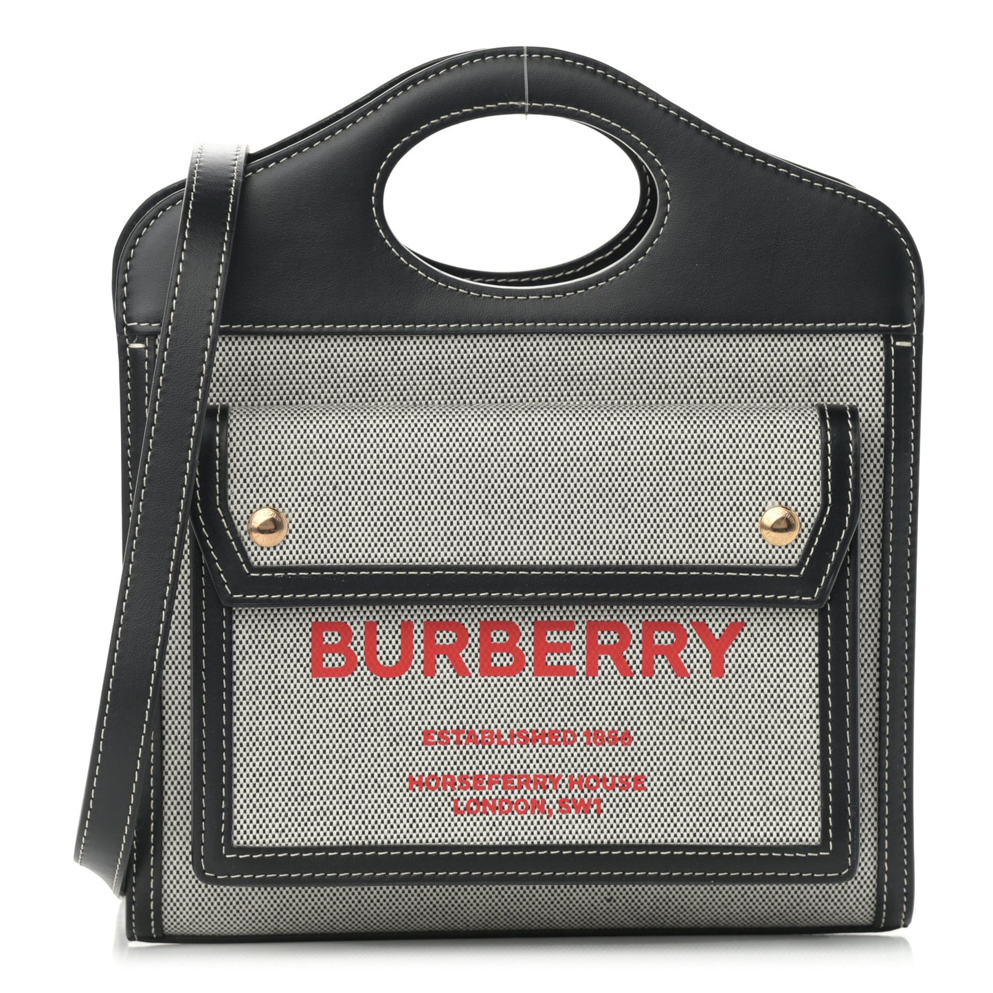 Canvas Smooth Calfskin Two Tone Mini Pocket Bag Black Fiery Red
