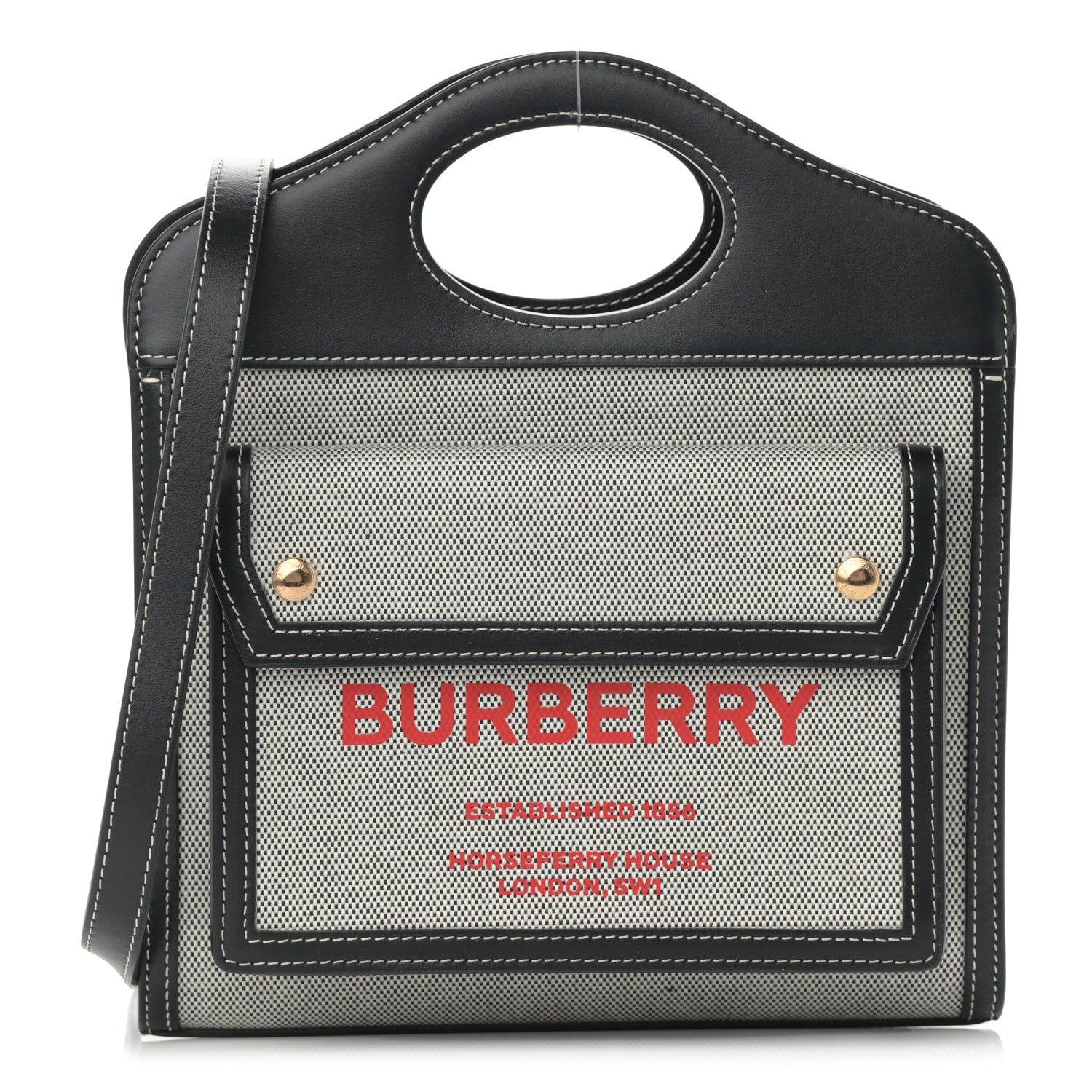 Burberry Canvas Smooth Calfskin Two Tone Mini Pocket Bag Black Fiery Red 1 of 12