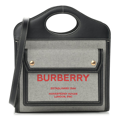 Burberry Canvas Smooth Calfskin Two Tone Mini Pocket Bag Black Fiery Red 1 of 12