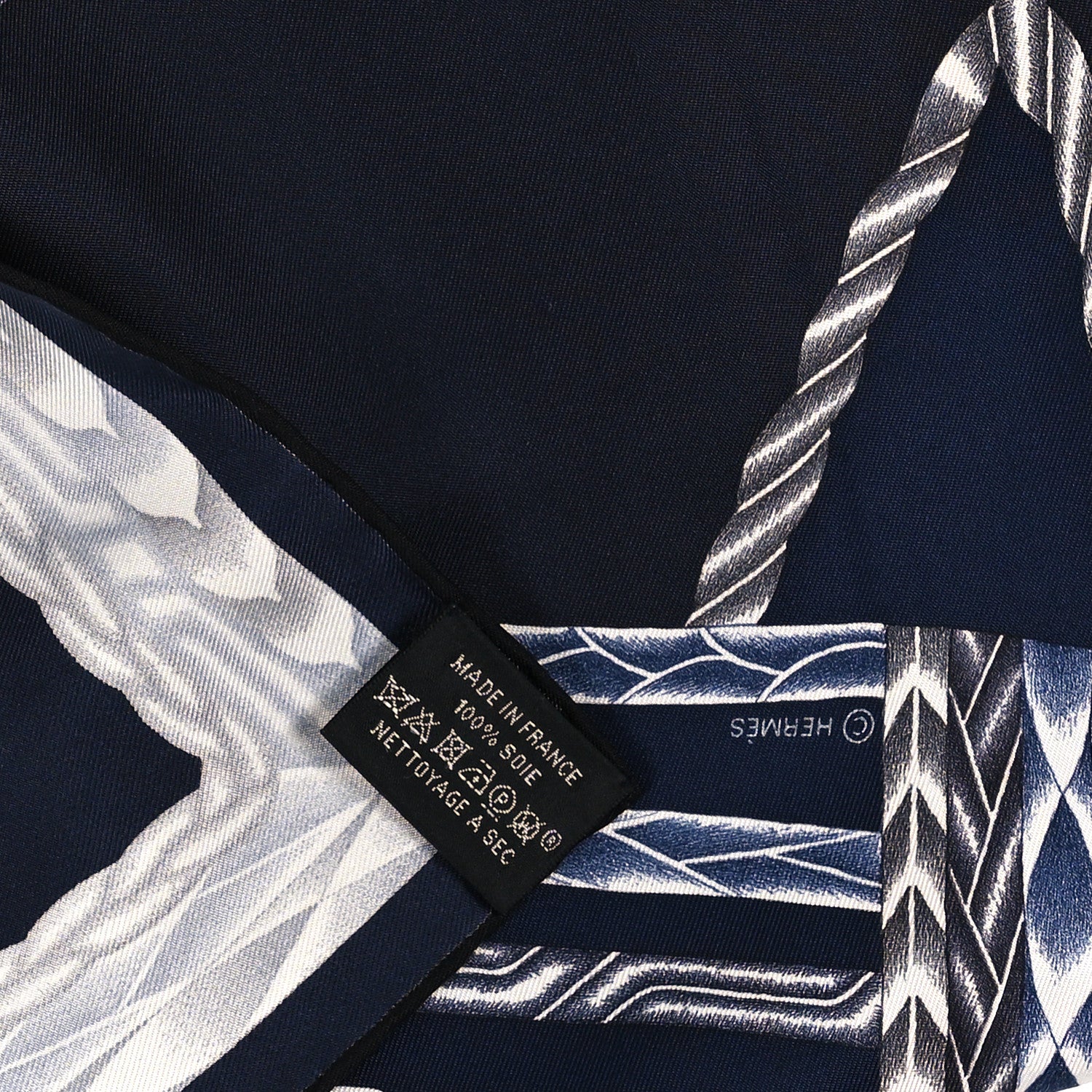 Hermes Silk Robe Du Soir Scarf 90 Marine Encre White 3 of 3