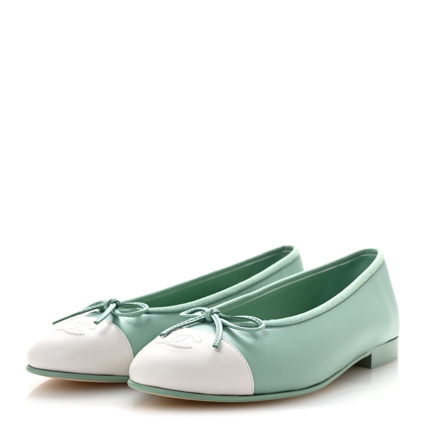 Lambskin CC Cap Toe Ballerina Flats 38 Light Green White