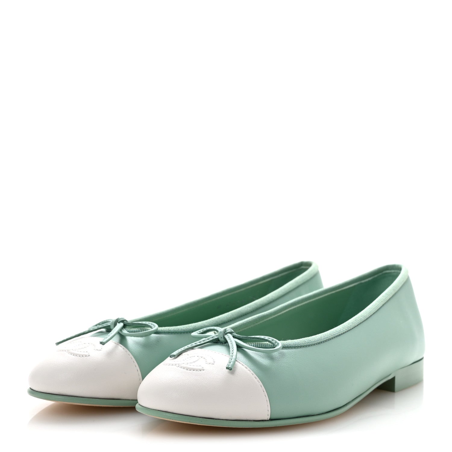 Chanel Lambskin CC Cap Toe Ballerina Flats 38 Light Green White 4 of 10